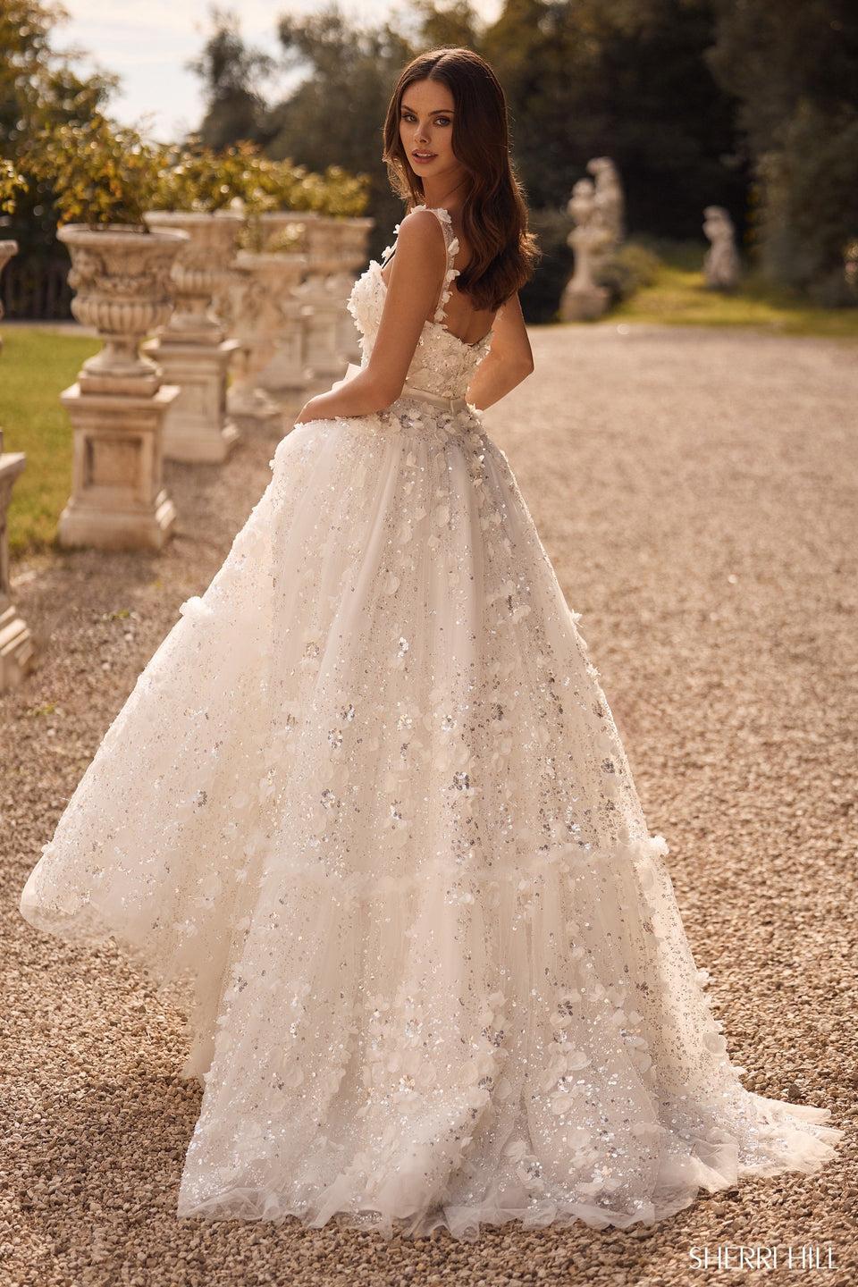 Sherri Hill 3D Flower Ball Gown With Sweetheart Neckline And Ribbon Bow Waistband