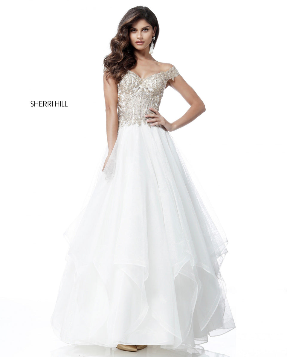 Sherri Hill A-line Gown With Sweetheart Lace Appliqued Bodice And Tulle Skirt