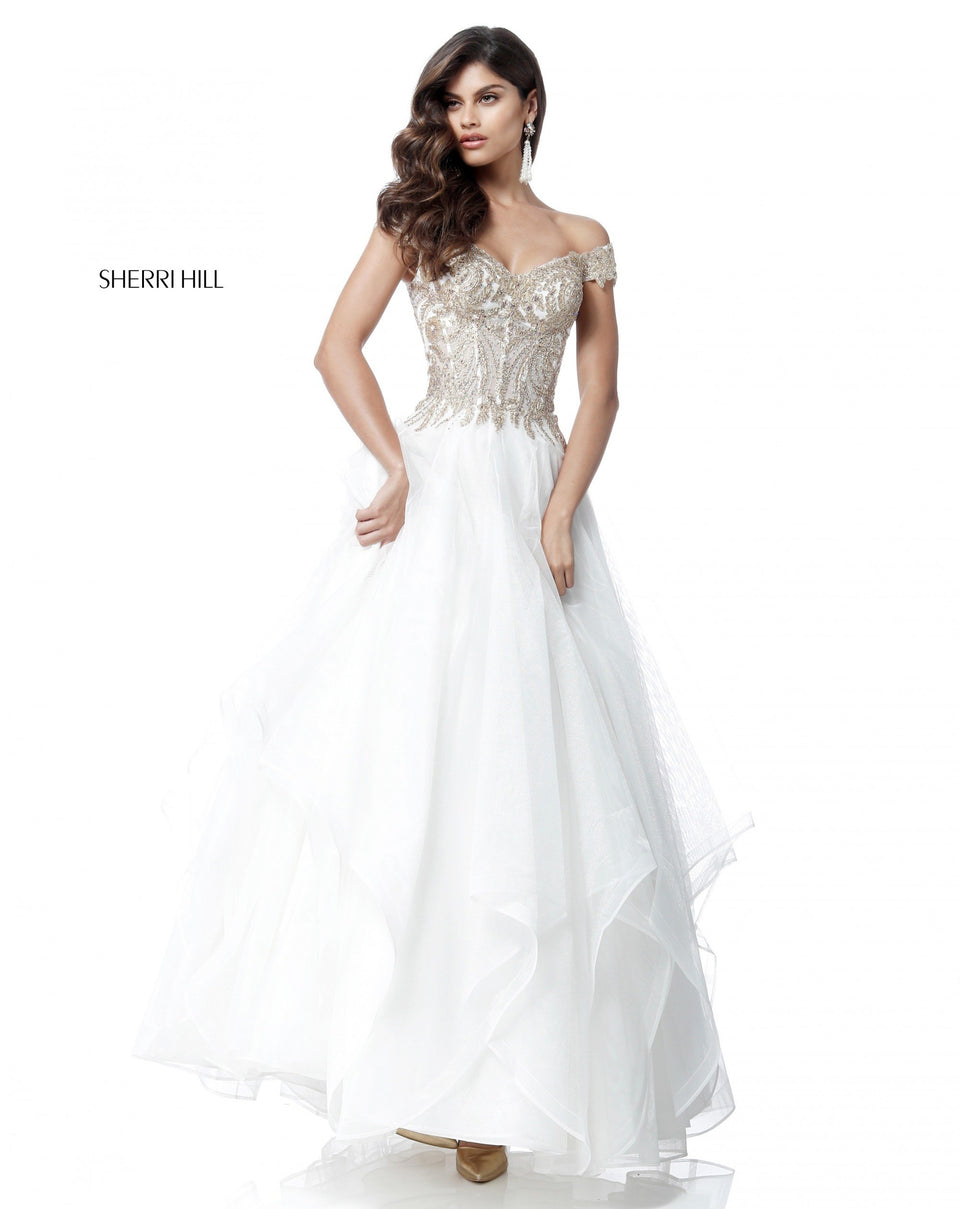 Sherri Hill A-line Gown With Sweetheart Lace Appliqued Bodice And Tulle Skirt