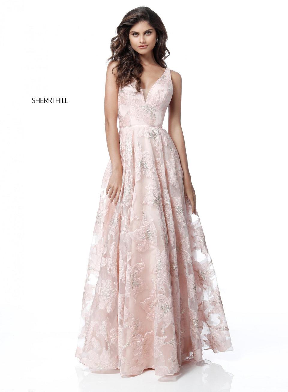 Sherri Hill A-line Gown With V Neck Bodice And Low Back