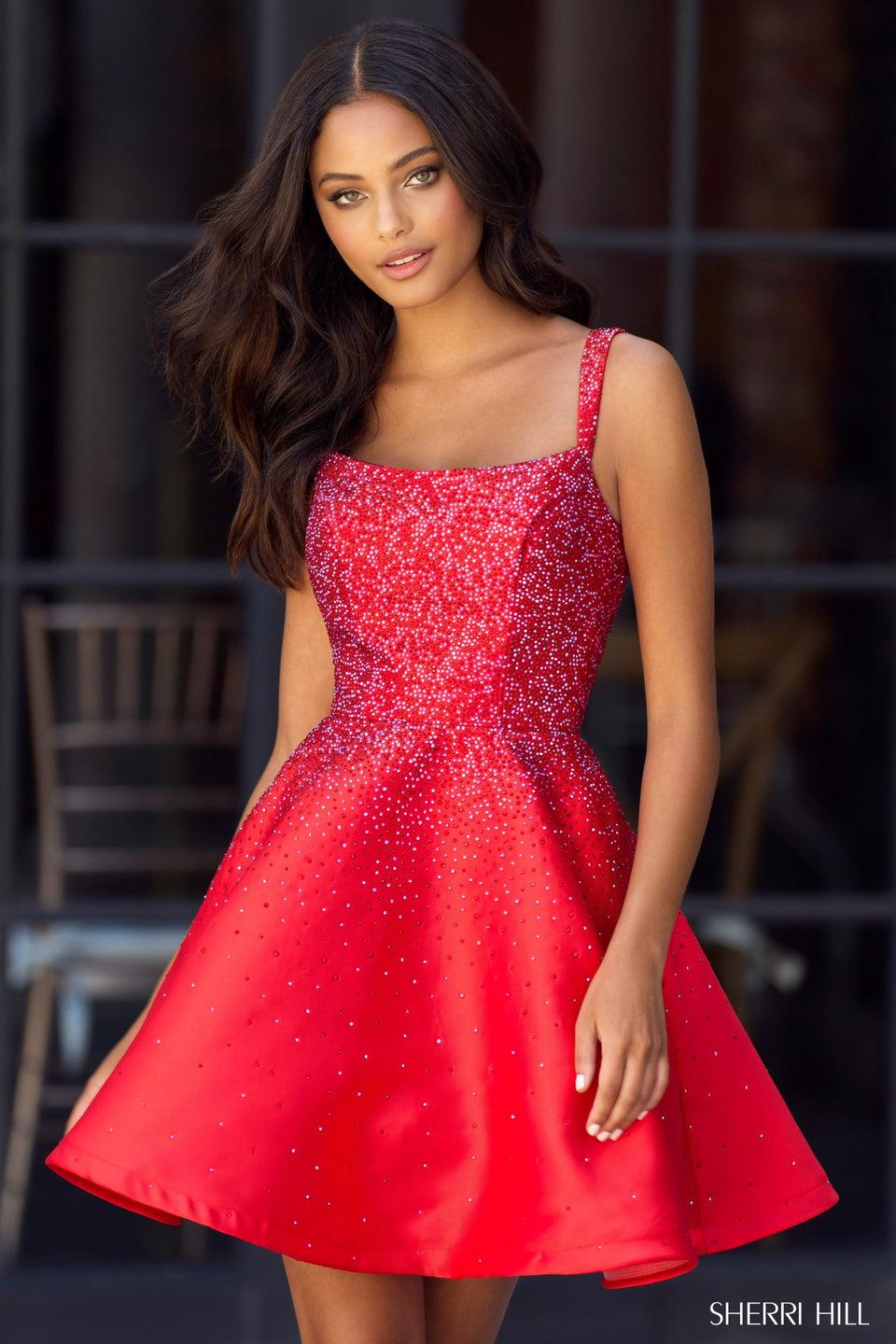 sherri hill A-line mikado cocktail dress with hot fix and open back