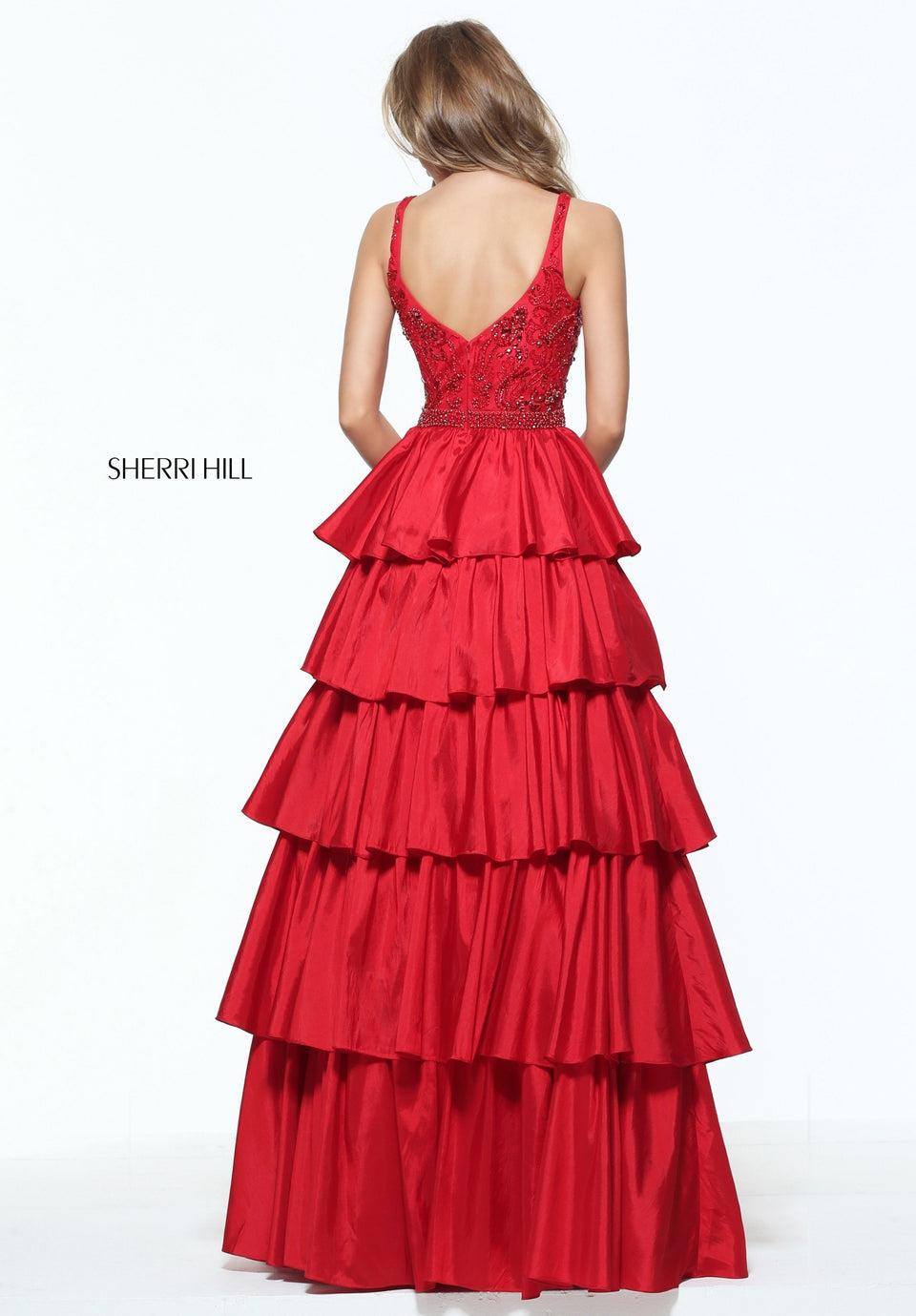Sherri Hill A-line Ruffle Tiered Skirt With Beaded V-neck Bodice