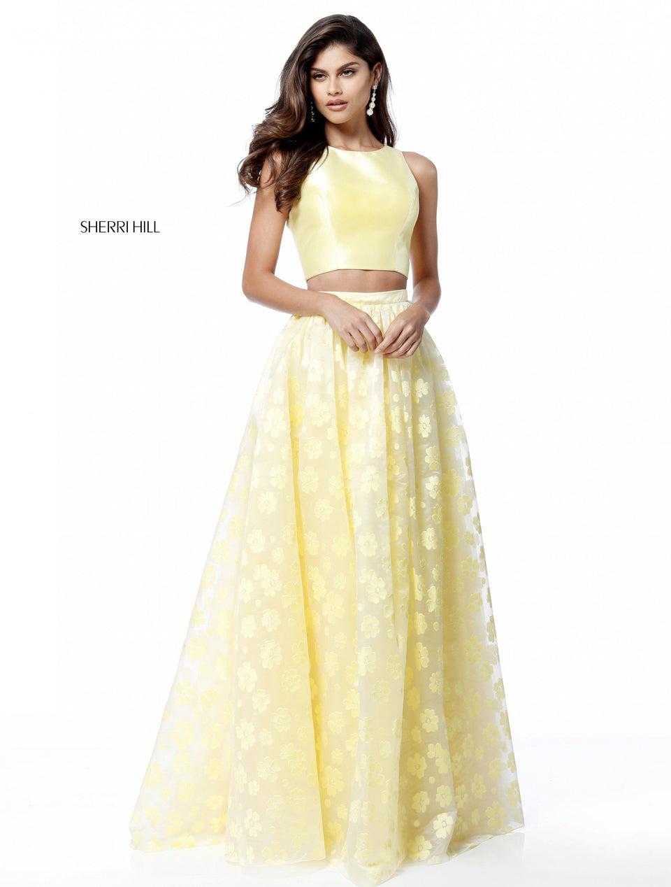 Sherri Hill A-line Two Piece With Satin Bodice And Flower Appliqued Skirt
