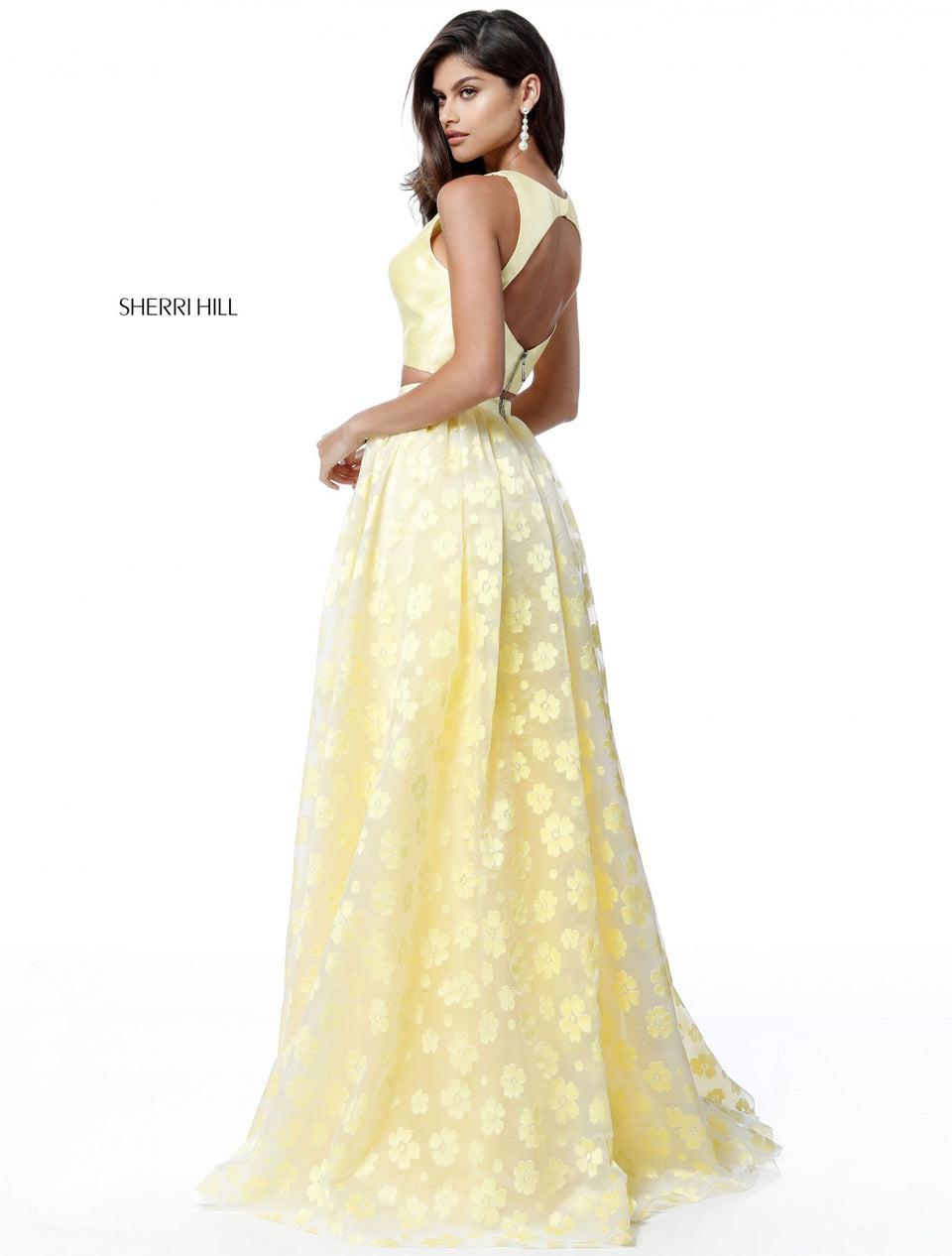 Sherri Hill A-line Two Piece With Satin Bodice And Flower Appliqued Skirt