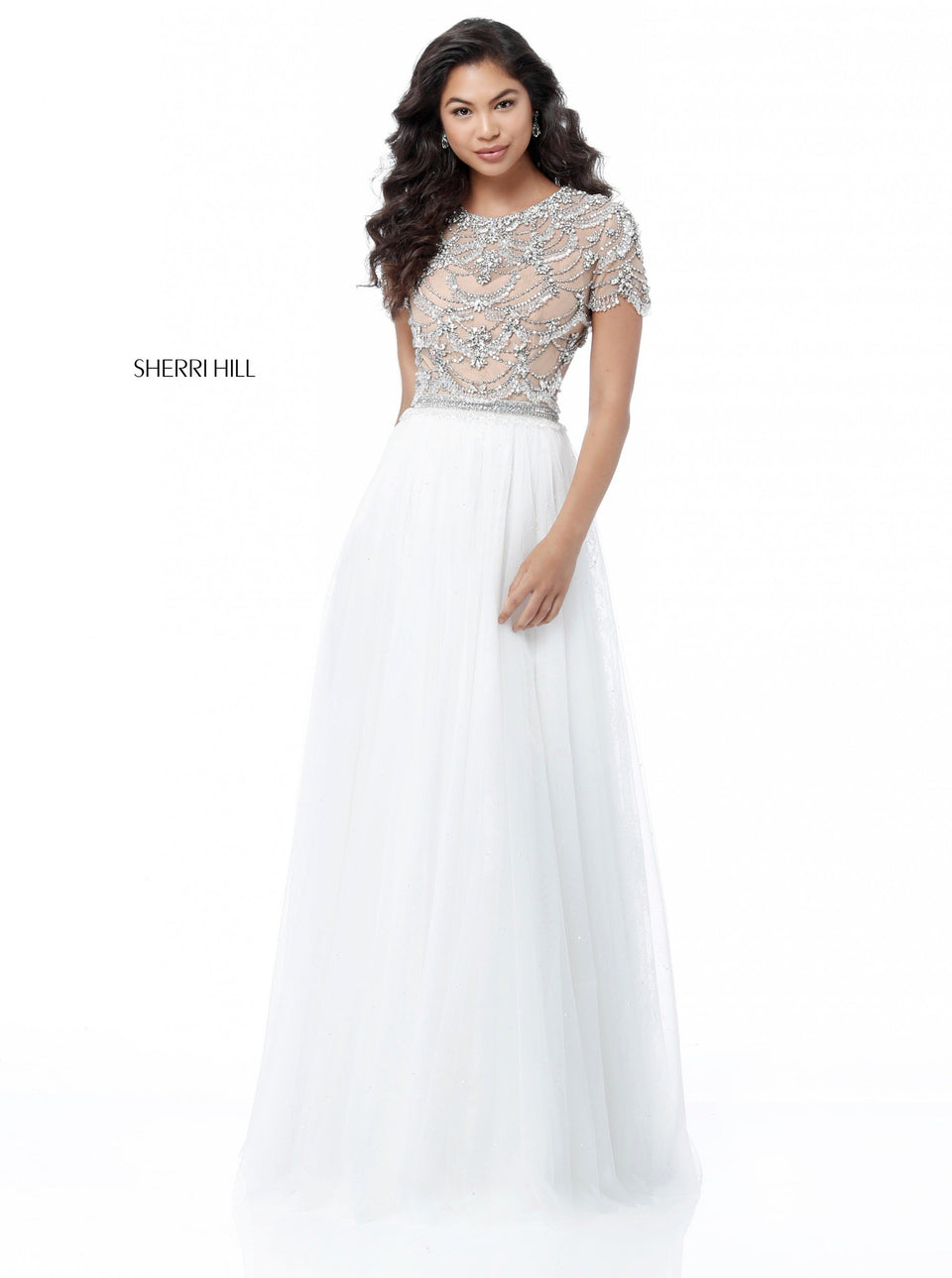 Sherri Hill Beaded Bodice With Cap Sleeves Cut Out Back And Chiffon Skirt