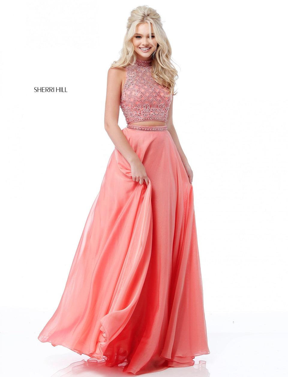 sherri hill Beaded bodice with keyhole back and chiffon skirt