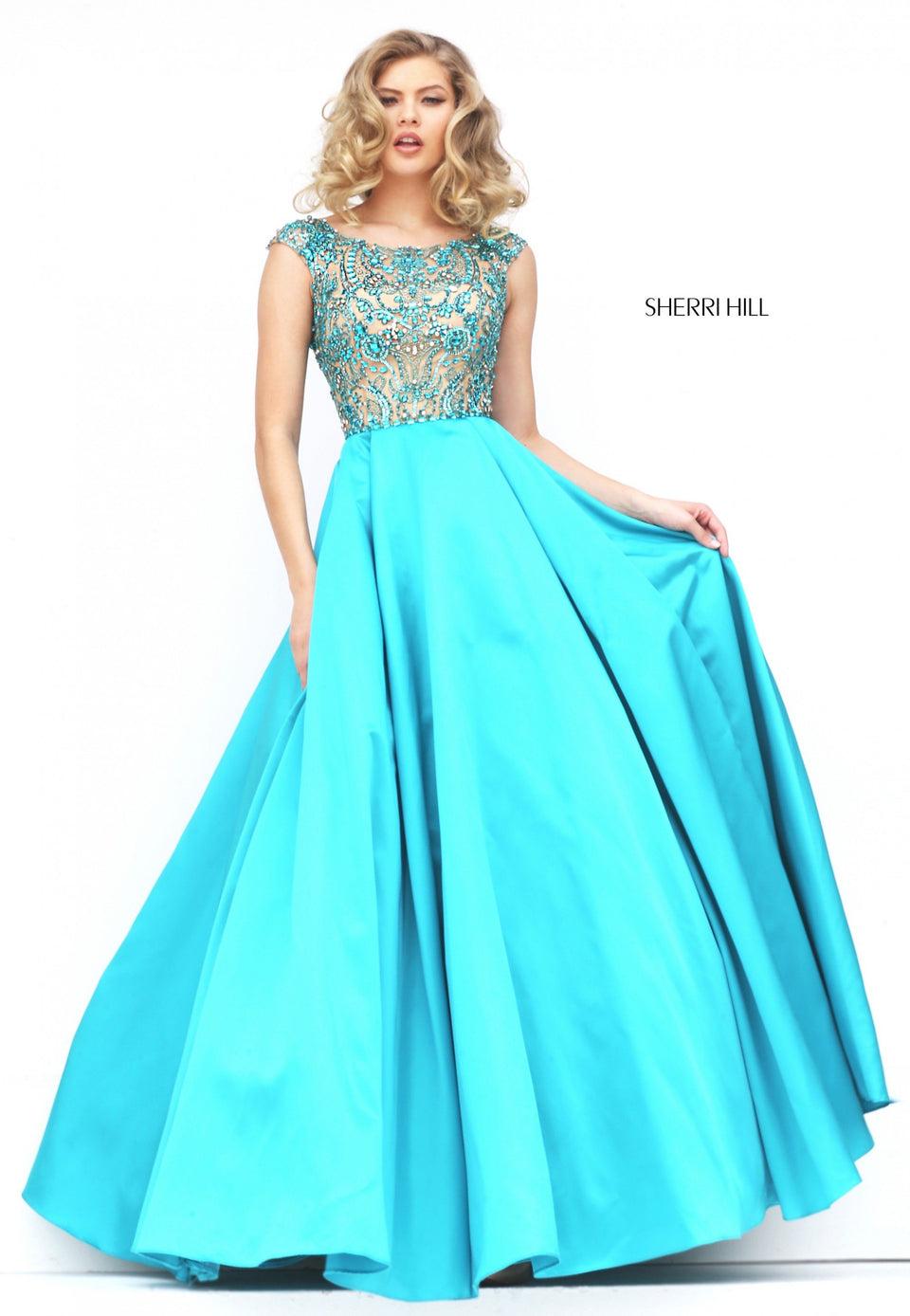 Sherri Hill Beaded Bodice With Low V Back And Taffeta Ball Gown Skirt
