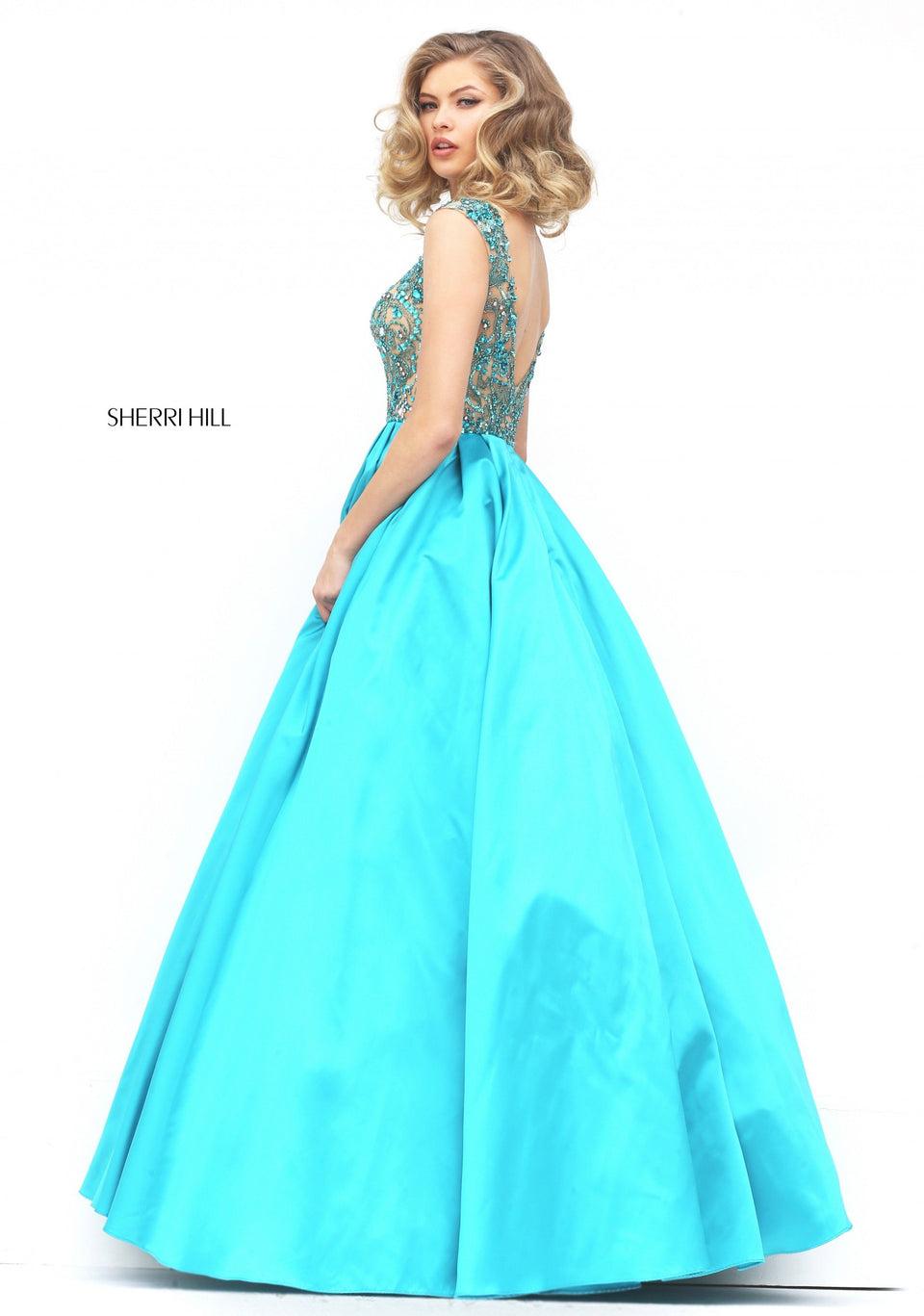 Sherri Hill Beaded Bodice With Low V Back And Taffeta Ball Gown Skirt