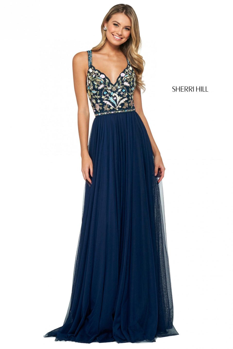 Sherri Hill Beaded Bodice With Sweetheart Neckline And Strappy Back With Chiffon Skirt