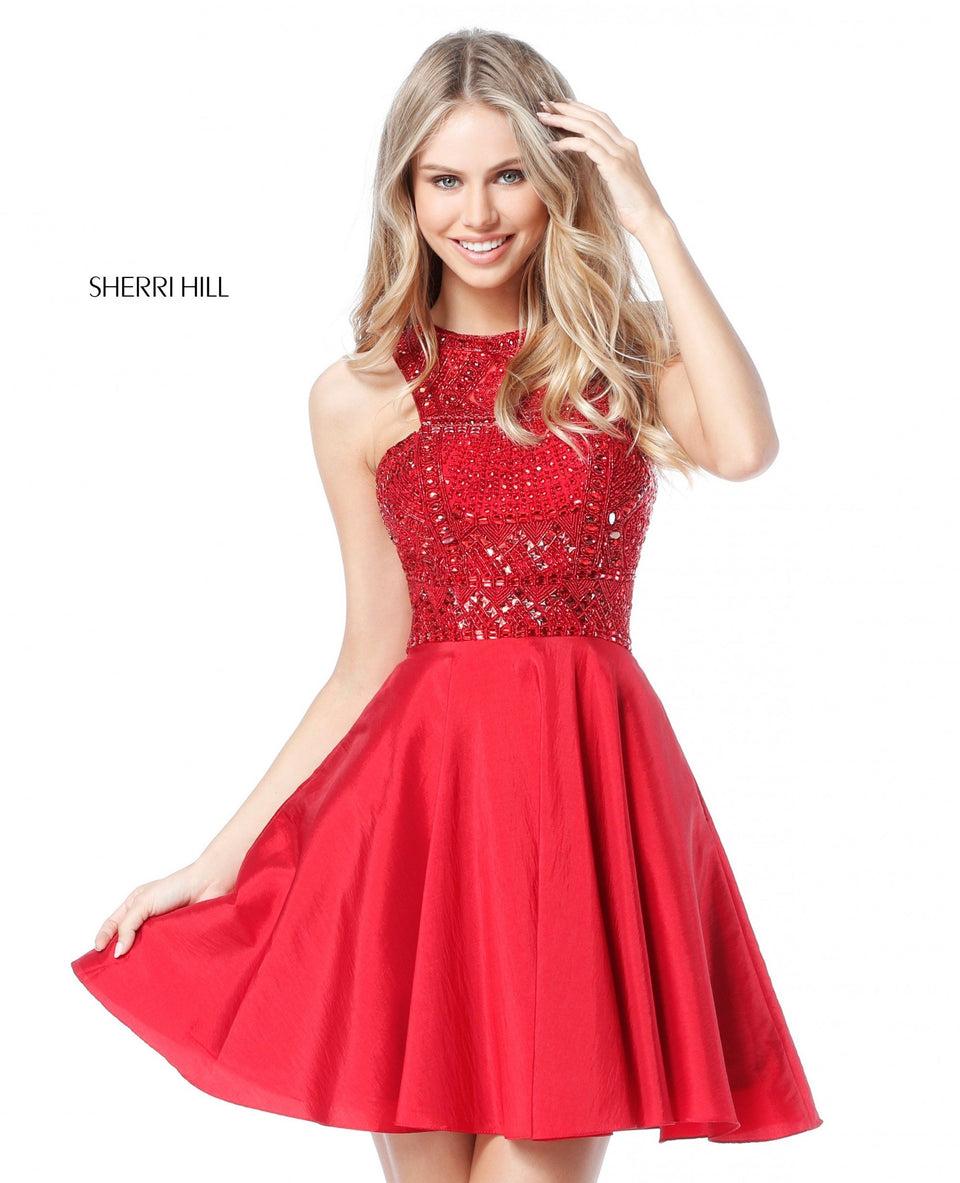 Sherri Hill Beaded Bodice With Taffeta Cocktail Skirt