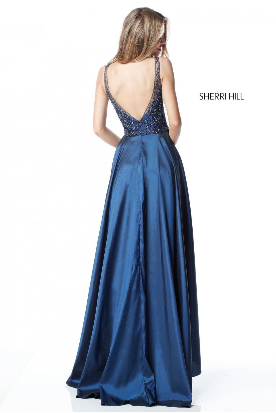 Sherri Hill Beaded Bodice With V Back And Taffeta A-line Skirt