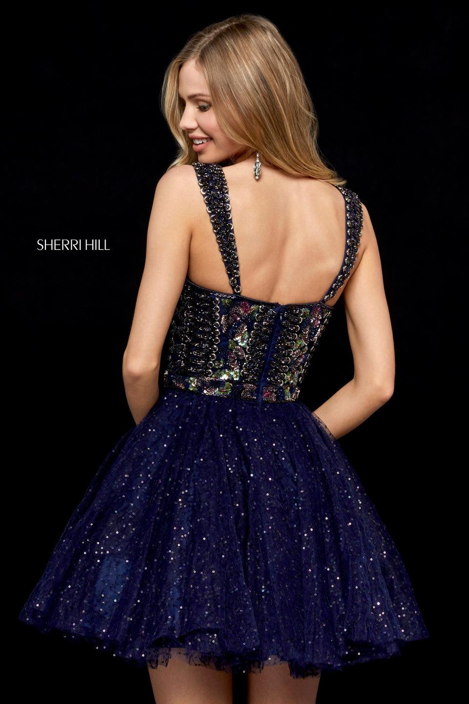 Sherri Hill Beaded Corset Bodice With Sequin Tulle Cocktail Skirt