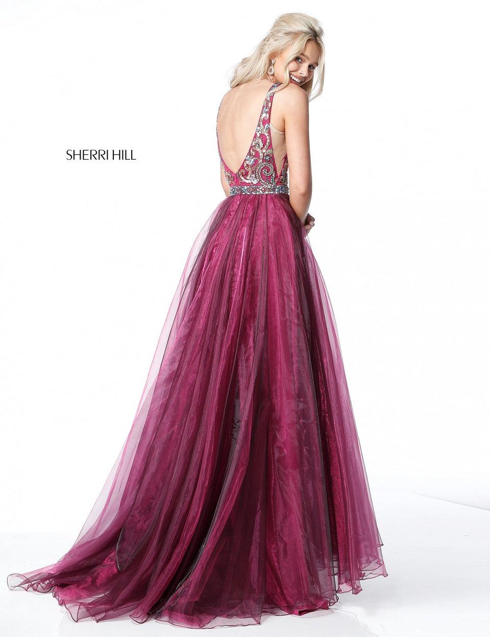Sherri Hill Beaded Deep V Bodice With Organza A-line Skirt