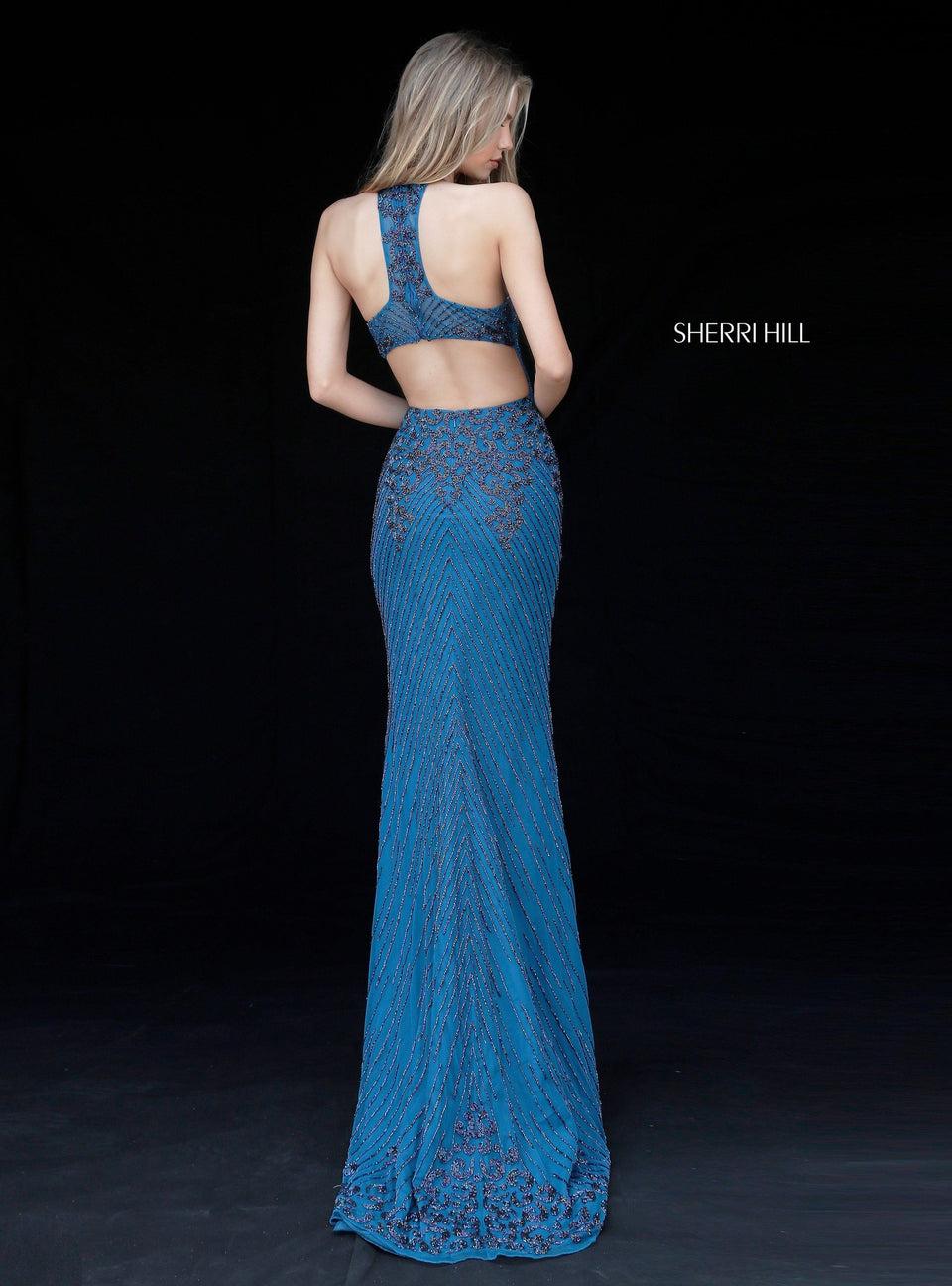 Sherri Hill Beaded Gown With Halter Bodice And Cut Out Back