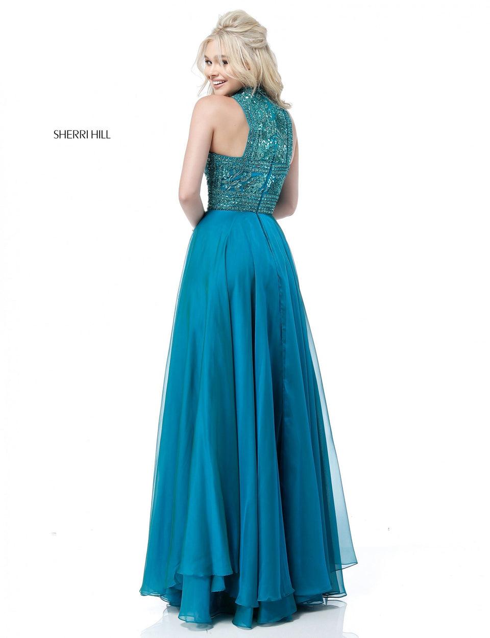 Sherri Hill Beaded High Neck Bodice With Chiffon Skirt