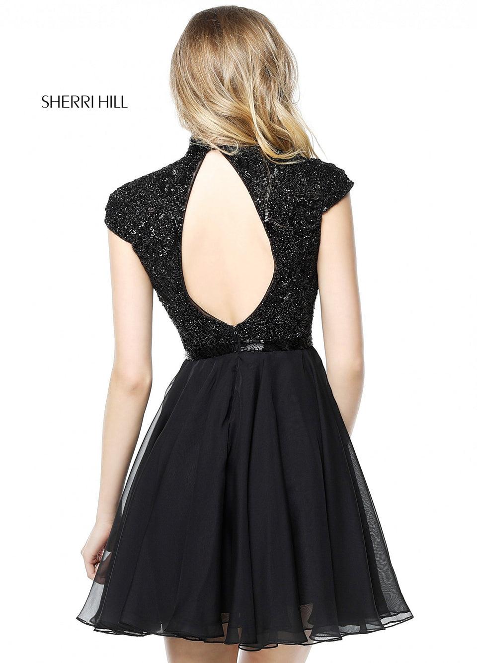 Sherri Hill Beaded High Neck Bodice With Keyhole Back And Chiffon Cocktail Skirt