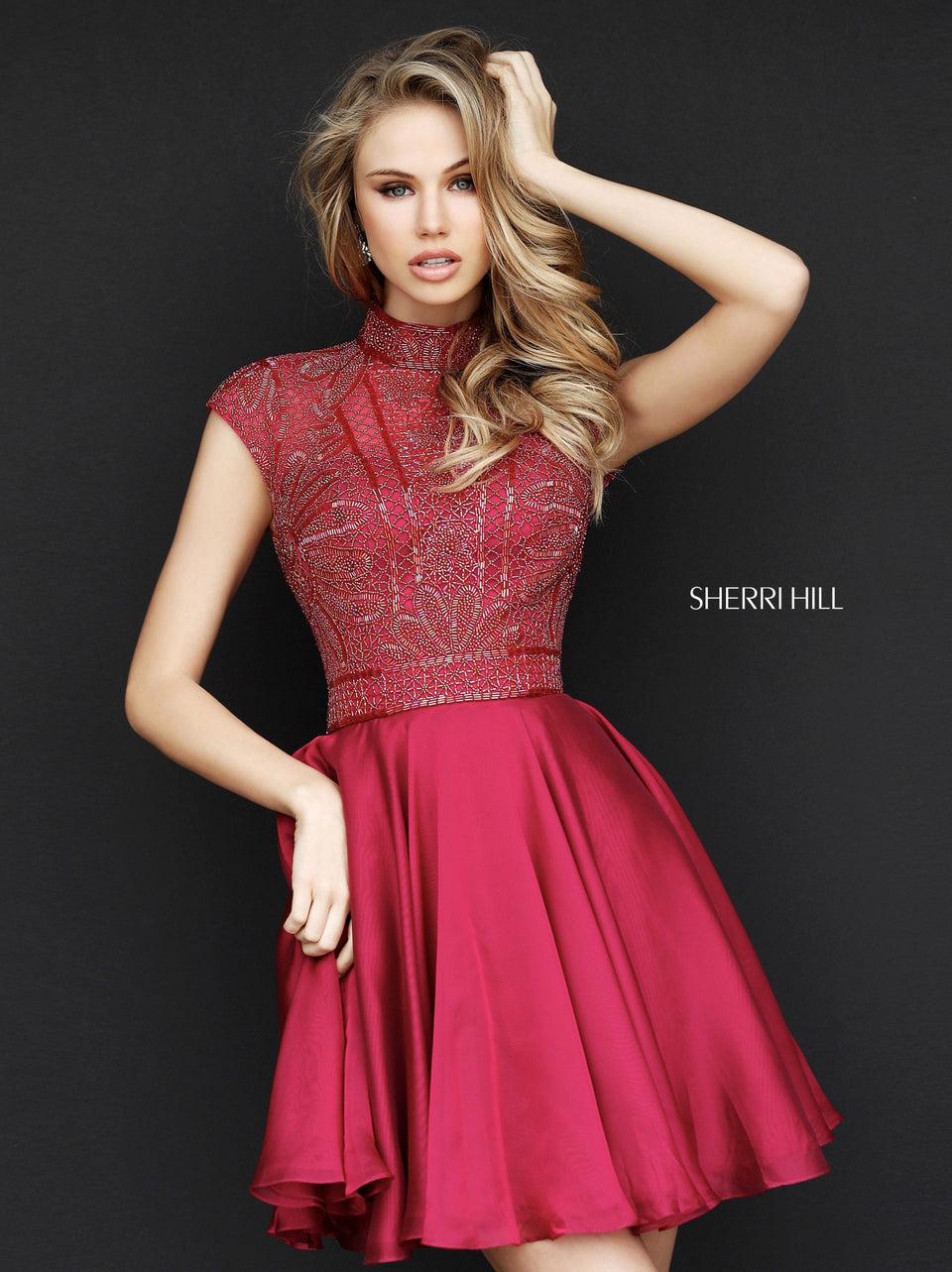 Sherri Hill Beaded High Neck Bodice With Keyhole Back And Organza A-line Cocktail Skirt