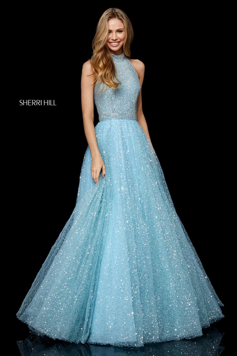 Sherri Hill Beaded High Neck Bodice With Sequin Tulle Ball Gown Skirt