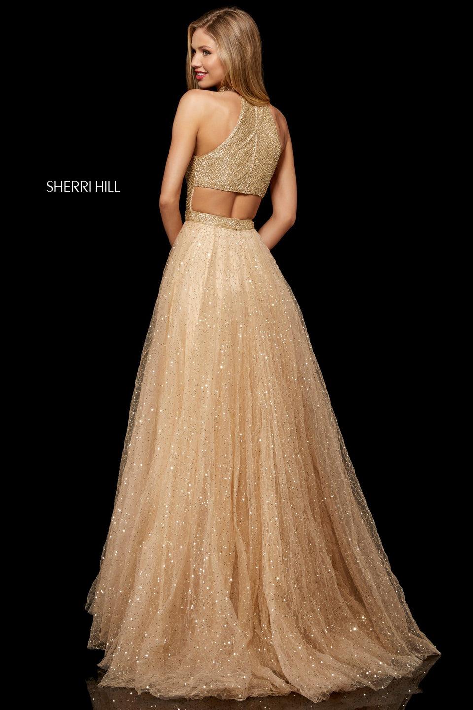 Sherri Hill Beaded High Neck Bodice With Sequin Tulle Ball Gown Skirt