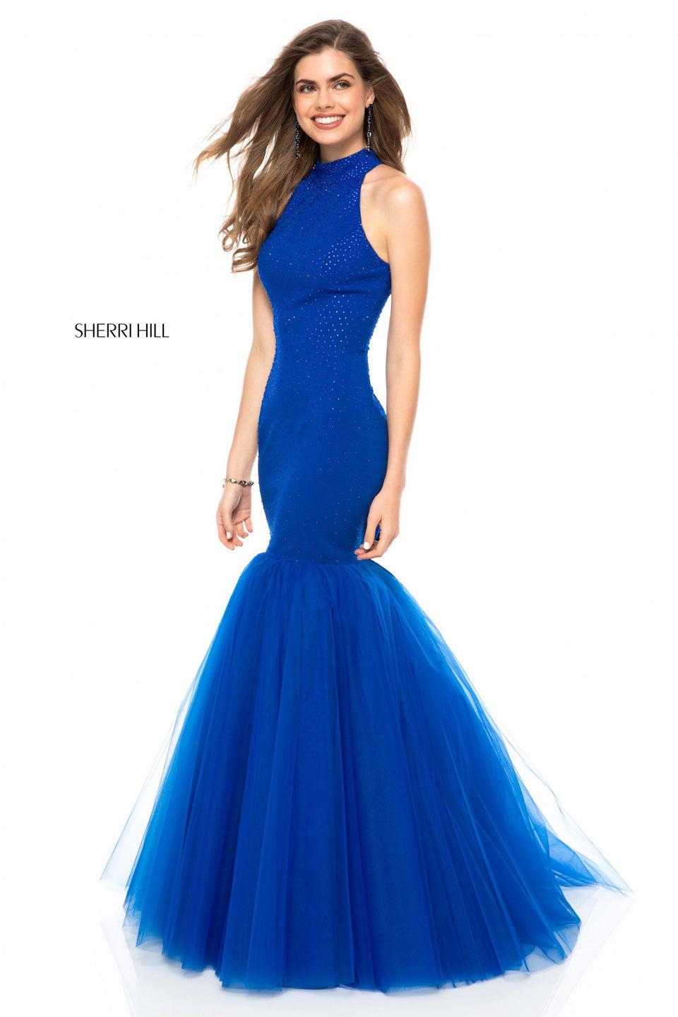Sherri Hill Beaded Jersey Bodice With Open Back And Tulle Mermaid Skirt