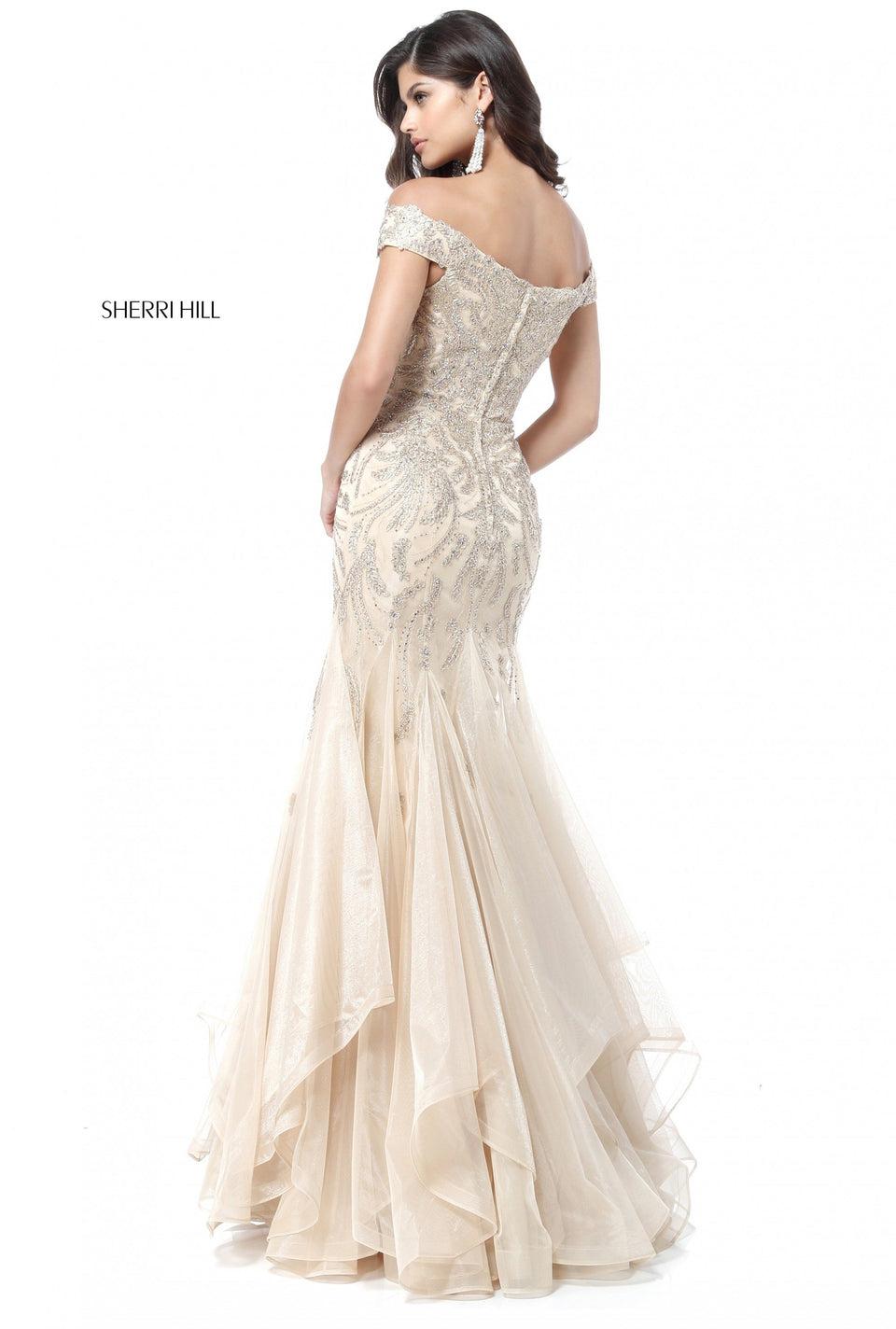 Sherri Hill Beaded Off-the-shoulder Bodice With A Tulle Mermaid Skirt
