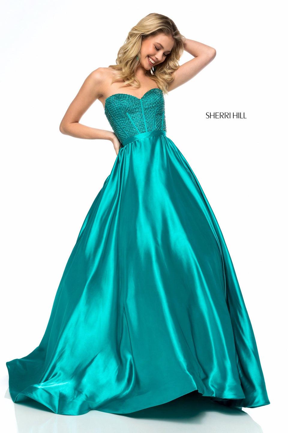 Sherri Hill Beaded Strapless Corset Bodice With Satin Ball Gown Skirt