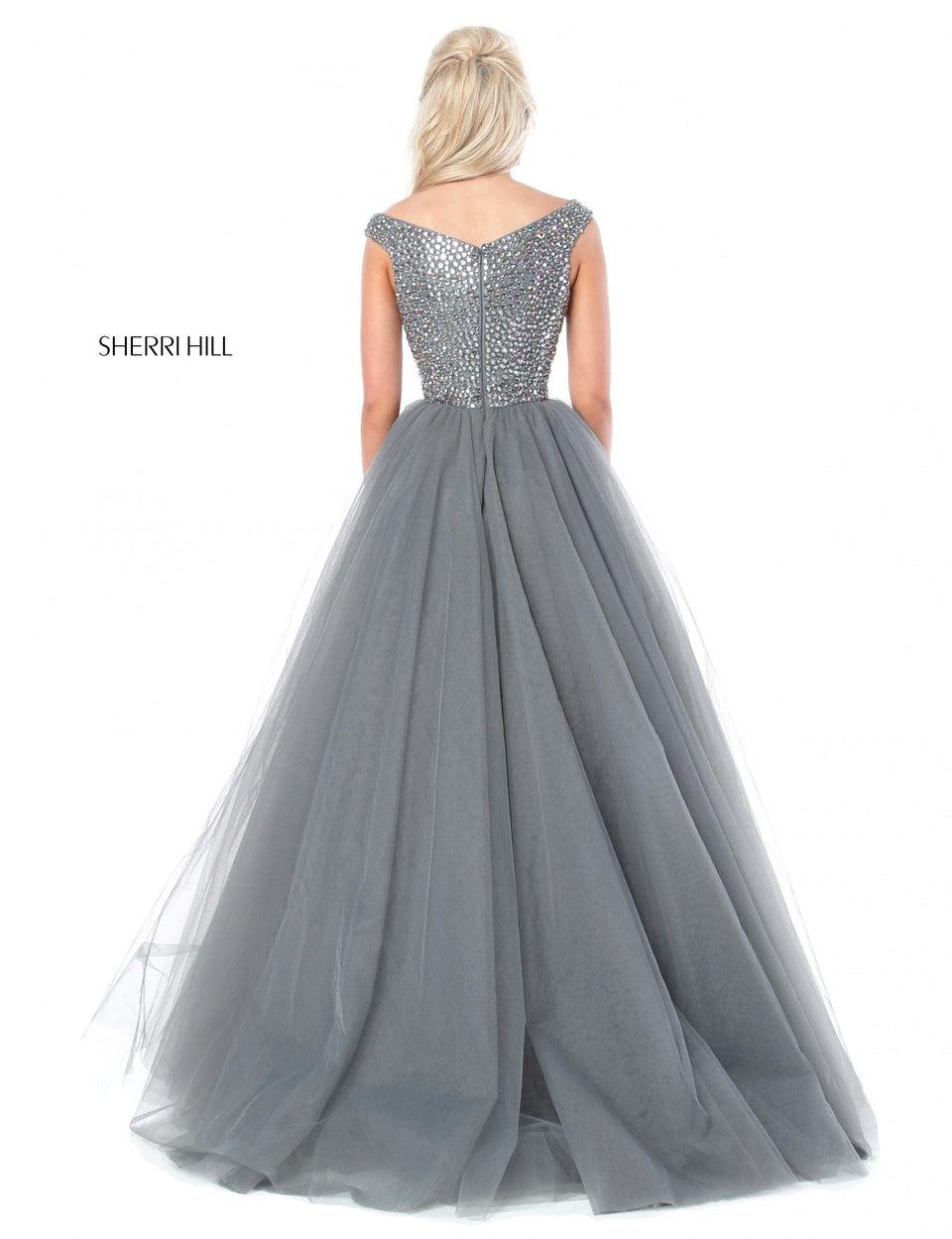Sherri Hill Beaded V Neck Bodice With Tulle Ball Gown Skirt