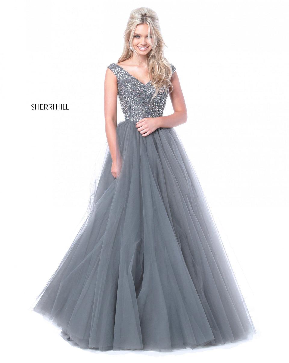 Sherri Hill Beaded V Neck Bodice With Tulle Ball Gown Skirt