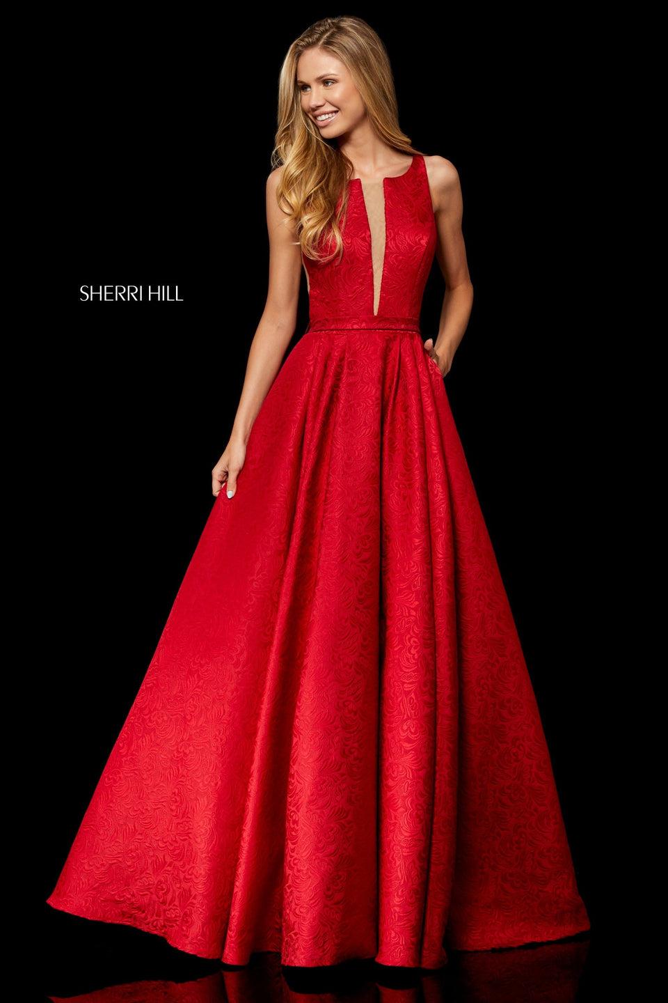 sherri hill Brocade A-line gown with slit front bodice