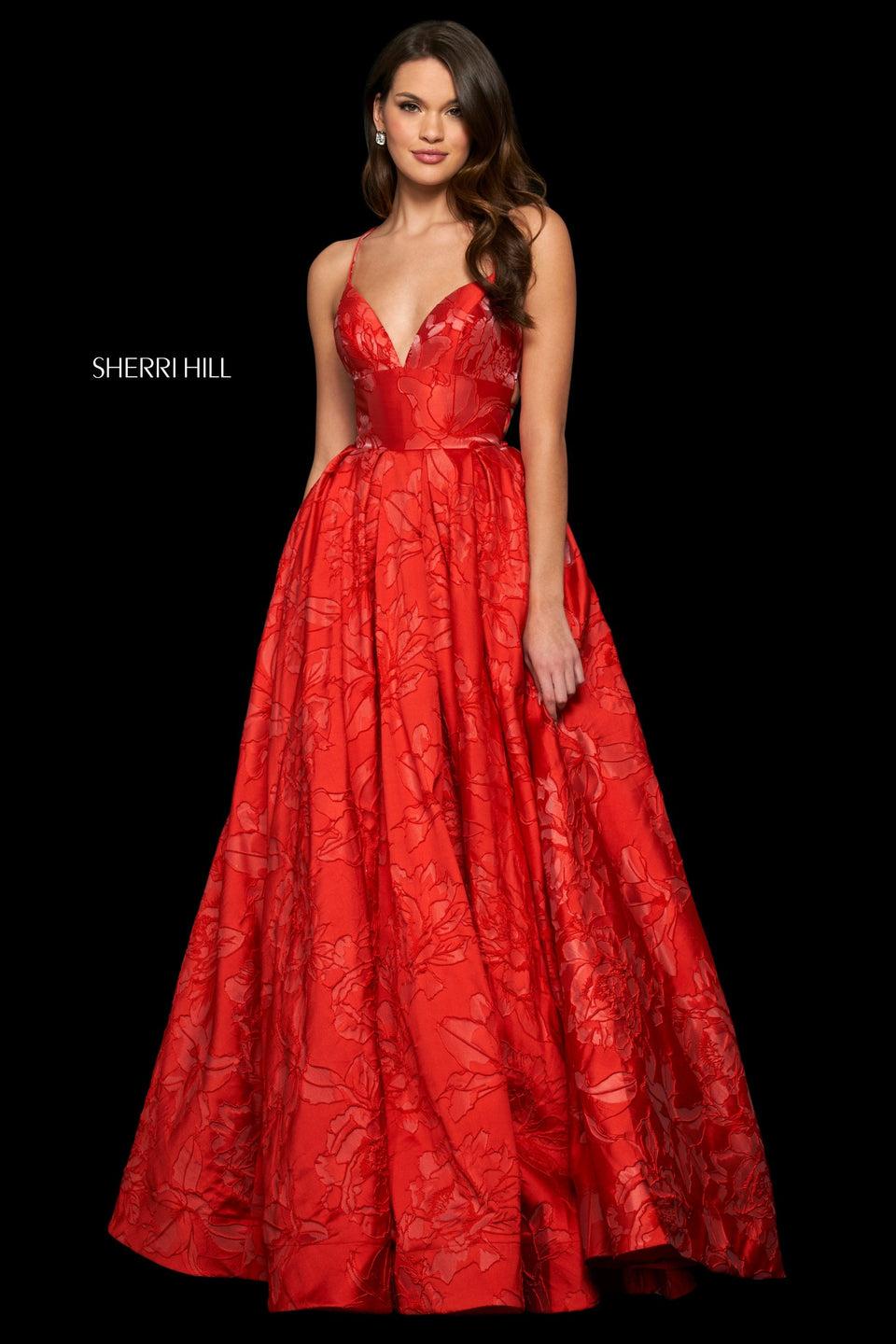 Sherri Hill Brocade Ball Gown With Sweetheart Neckline And Wide Loop Lace Up Back