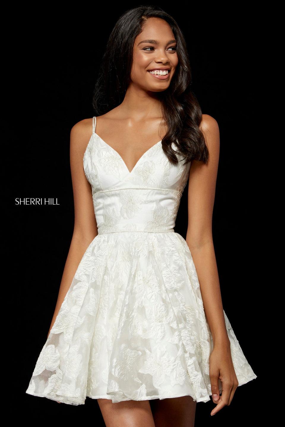 Sherri Hill Brocade Cocktail Dress With V-neck Bodice And A-line Skirt