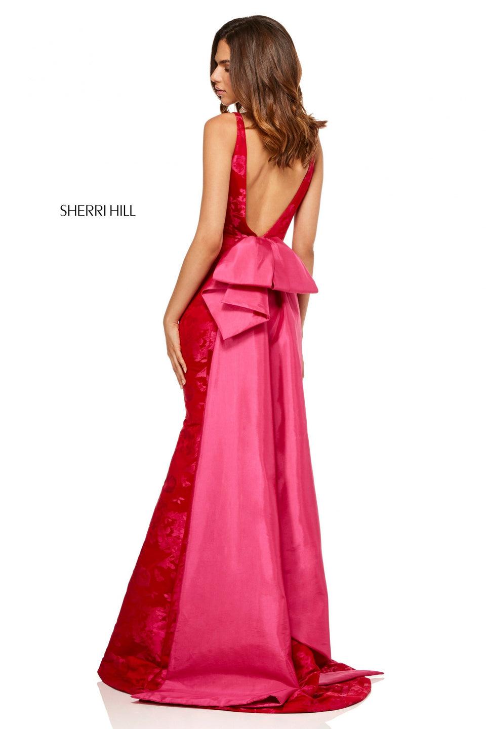 sherri hill Brocade mermaid with a taffeta bow back