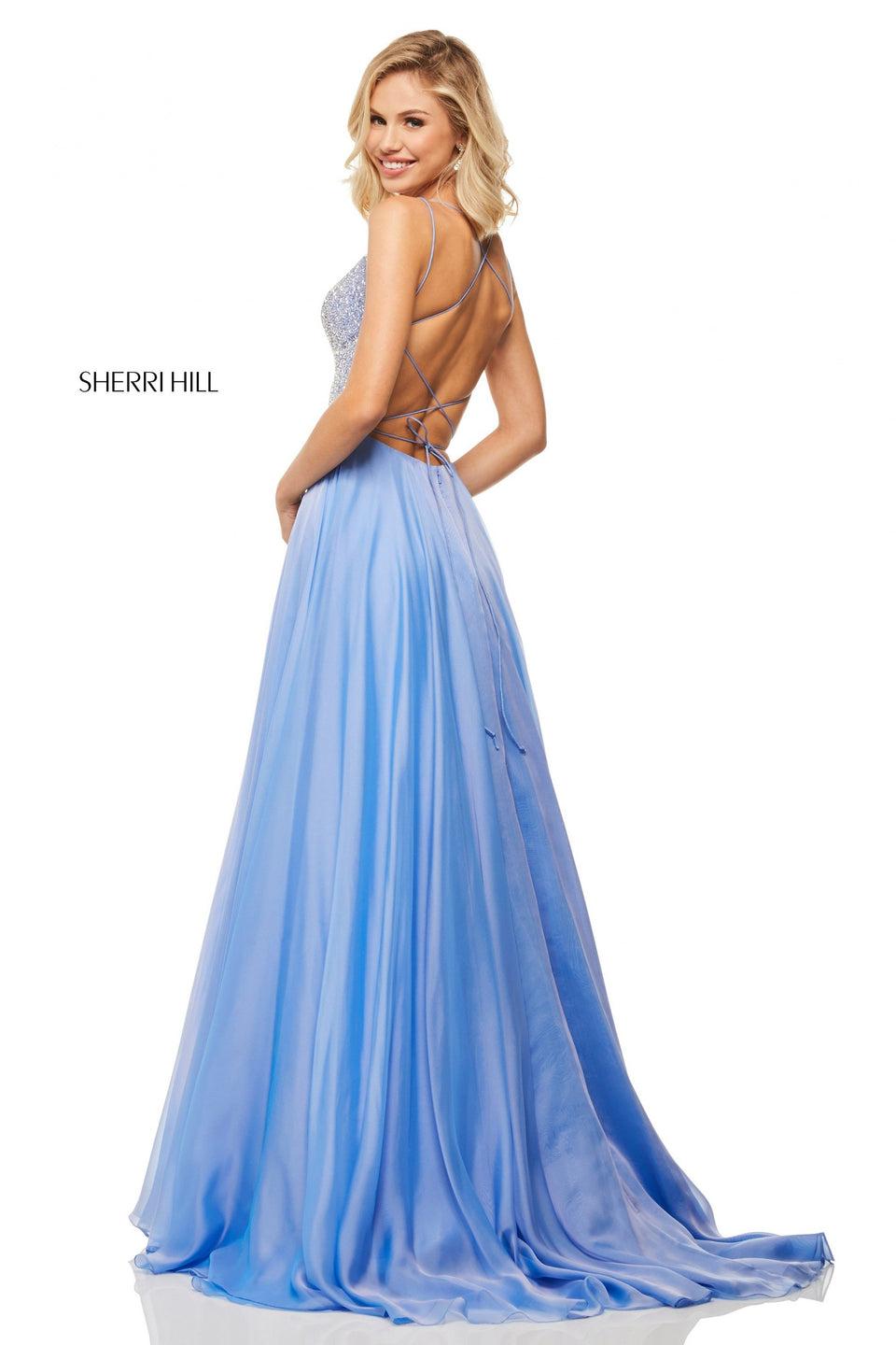 sherri hill Bugle beaded lace up back bodice with chiffon skirt