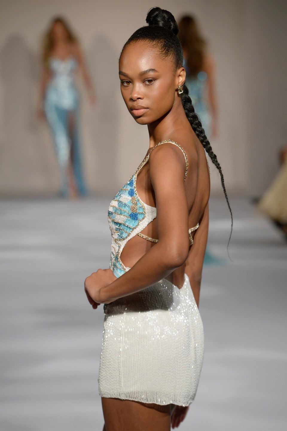 Sherri Hill Butterfly Bugle Beaded Cocktail Dress With Beaded Embellishments And Open Back