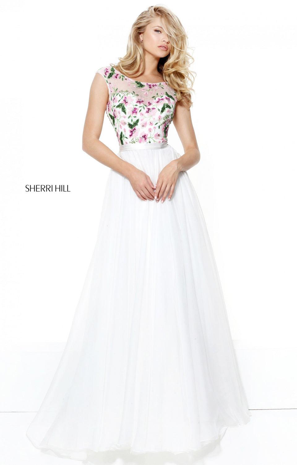 sherri hill Cap sleeve bead bodice with chiffon skirt