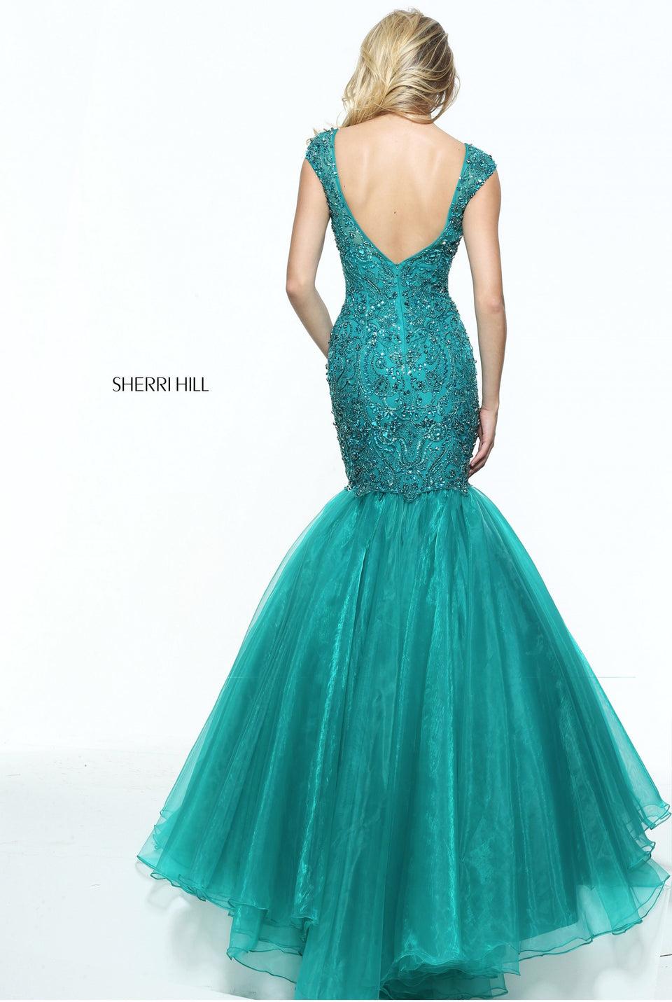 Sherri Hill Cap Sleeve Beaded Mermaid With An Organza Skirt