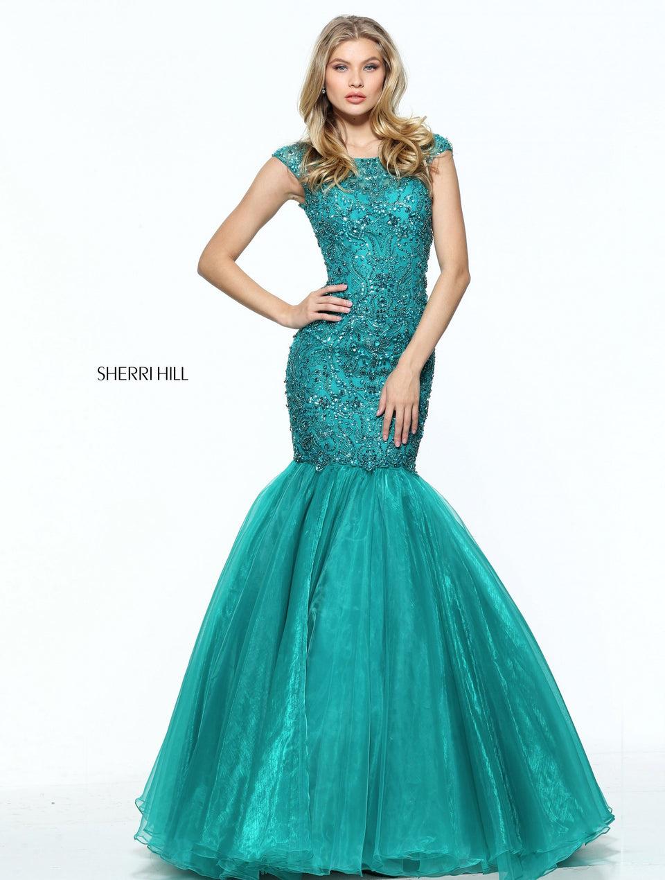 sherri hill Cap sleeve beaded mermaid with an organza skirt