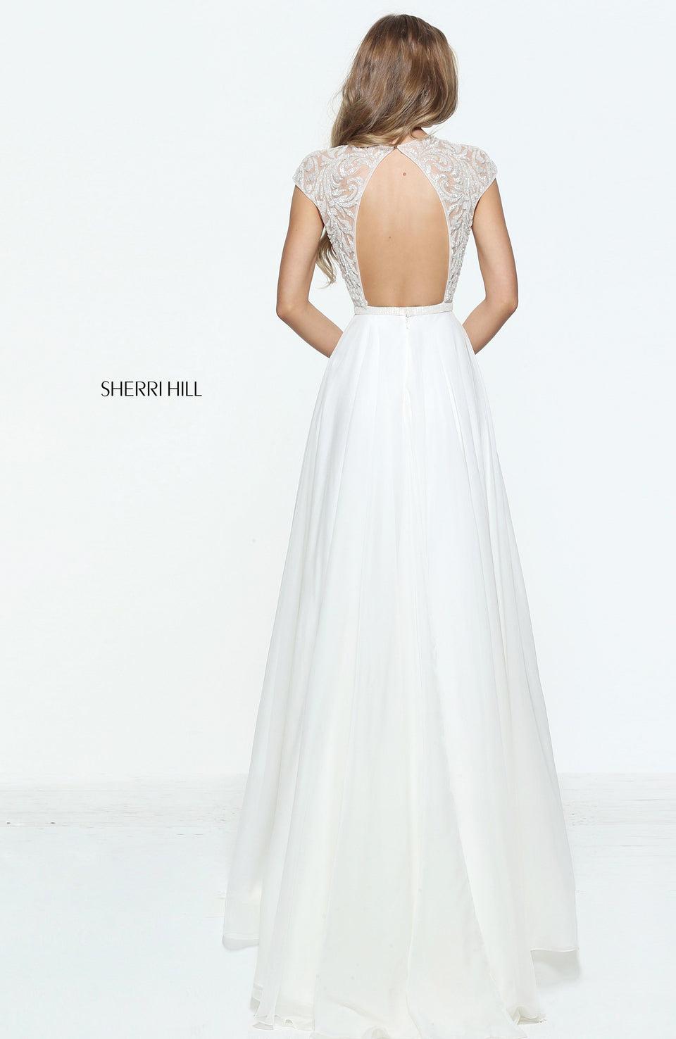 Sherri Hill Cap Sleeve Chiffon With A Beaded Bodice And Waist Band
