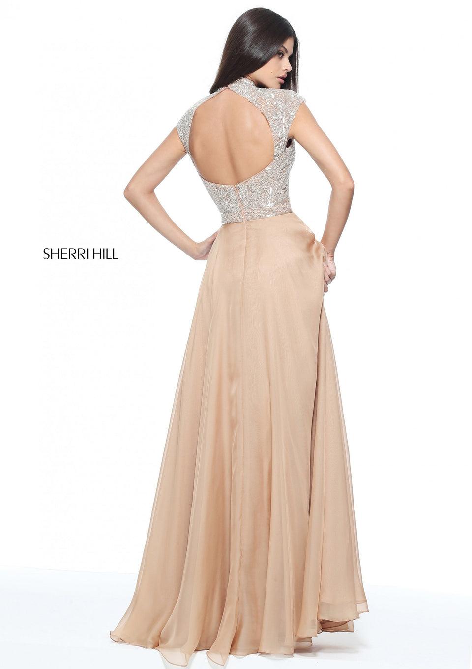 Sherri Hill Cap Sleeve Chiffon With A Fully Beaded Bodice And Waist Band