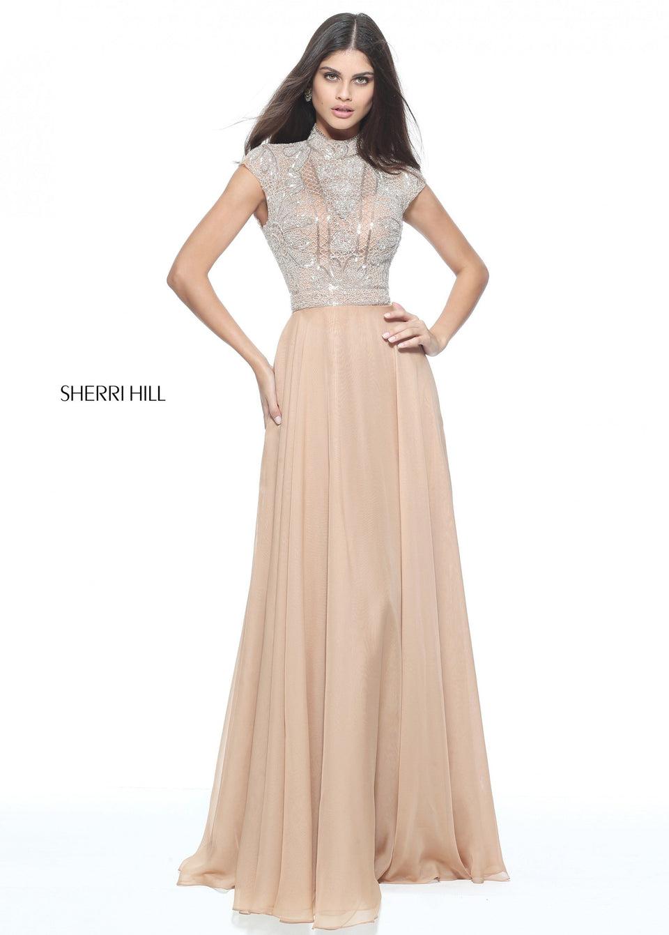 sherri hill Cap sleeve chiffon with a fully beaded bodice and waist band
