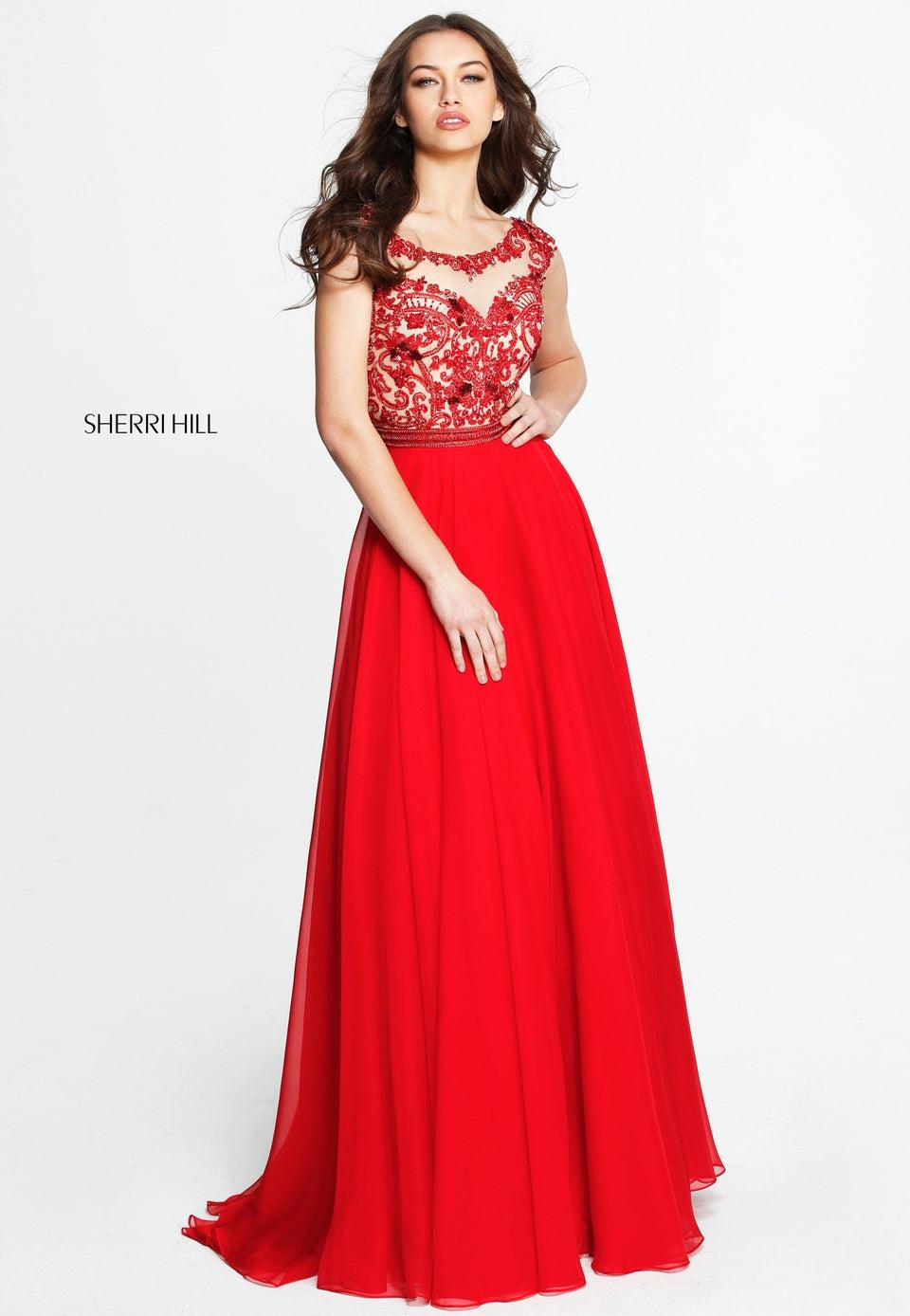 Sherri Hill Cap Sleeve Chiffon With A Sequin Beaded Bodice And Waist Band