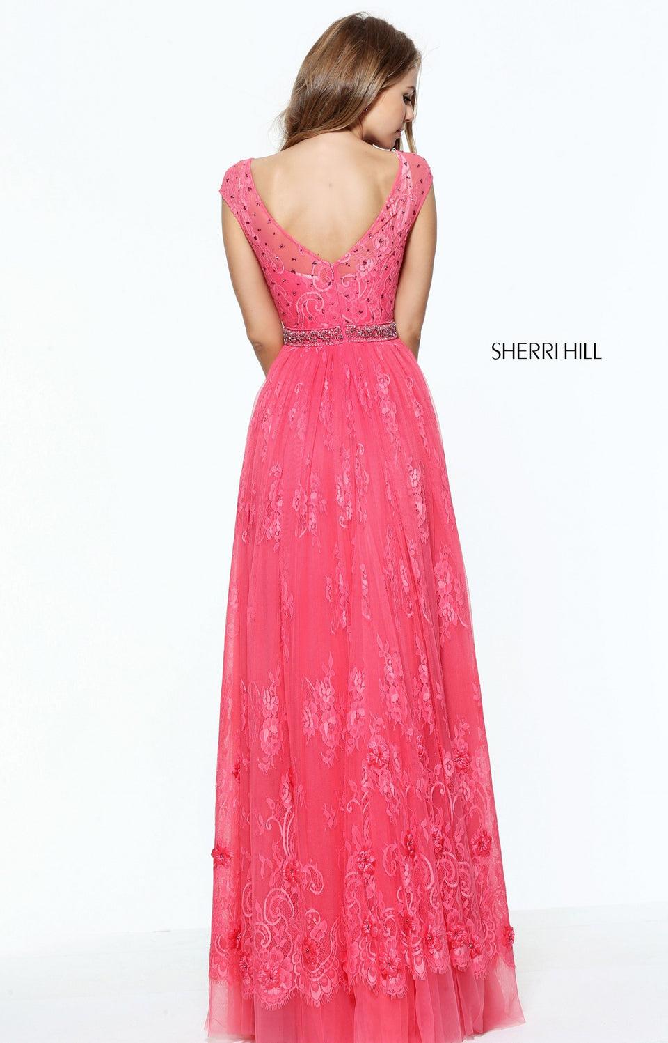 Sherri Hill Cap Sleeve Lace A-line Gown With A Beaded Waist Band