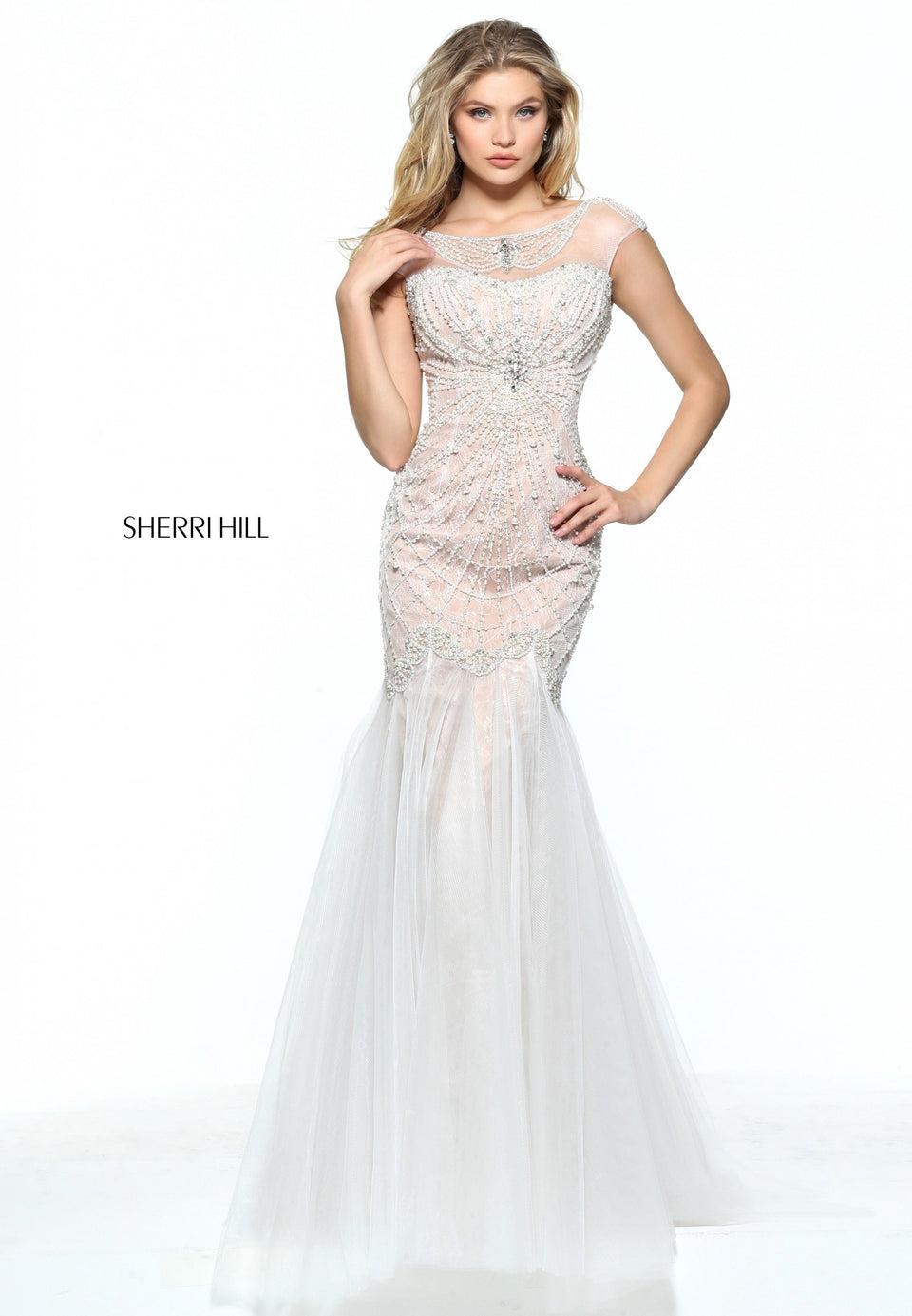 Sherri Hill Cap Sleeve Mermaid With A Pearl Encrusted Body And A Tulle Skirt