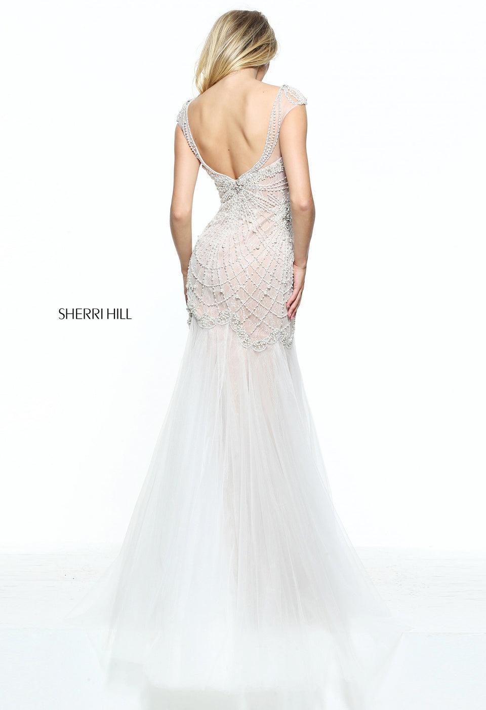 Sherri Hill Cap Sleeve Mermaid With A Pearl Encrusted Body And A Tulle Skirt