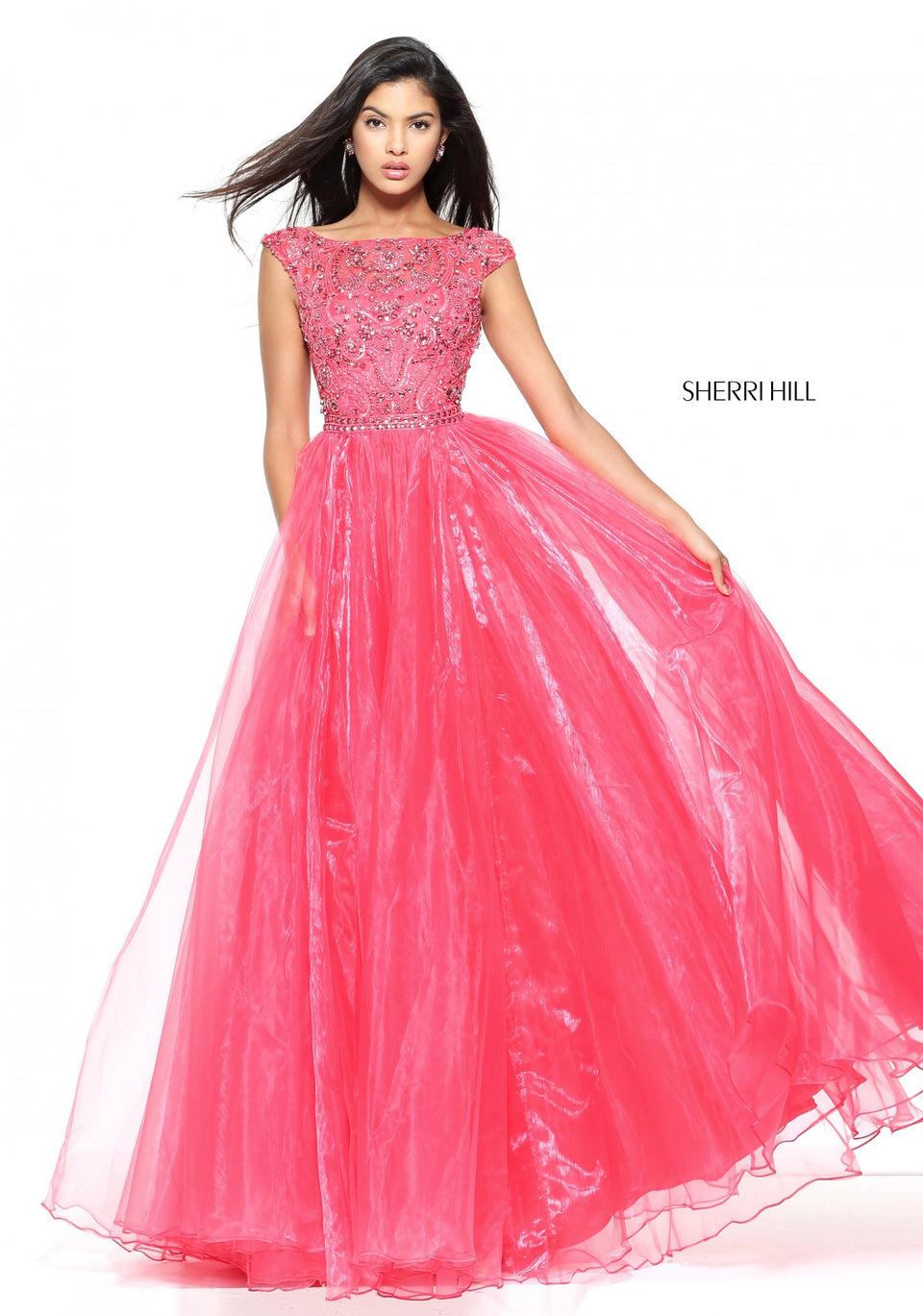 Sherri Hill Cap Sleeve Organza Ball Gown With A Beaded Bodice