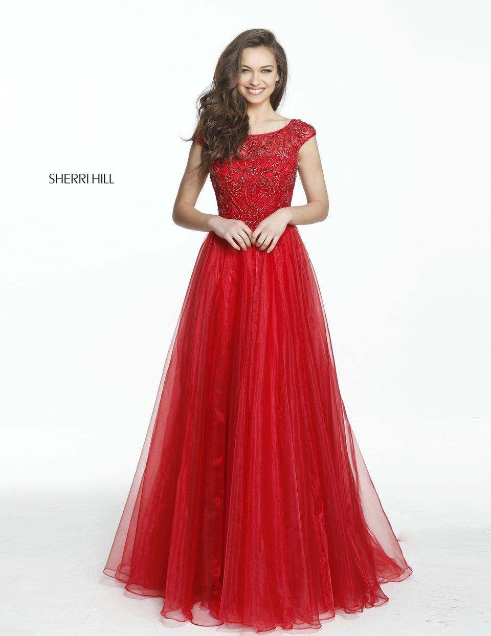 Sherri Hill Cap Sleeve Organza Ball Gown With A Beaded Bodice
