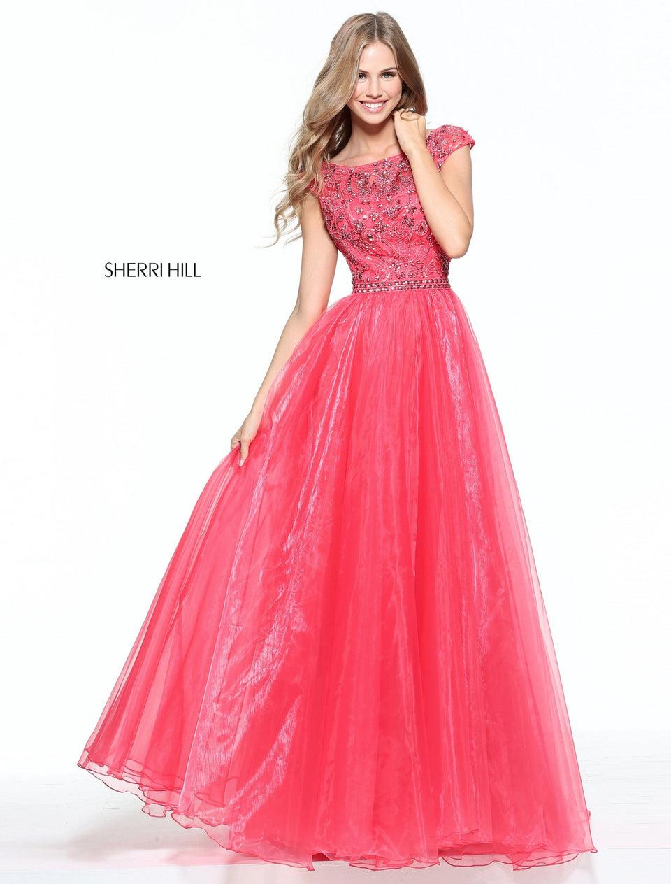 sherri hill Cap sleeve organza ball gown with a beaded bodice