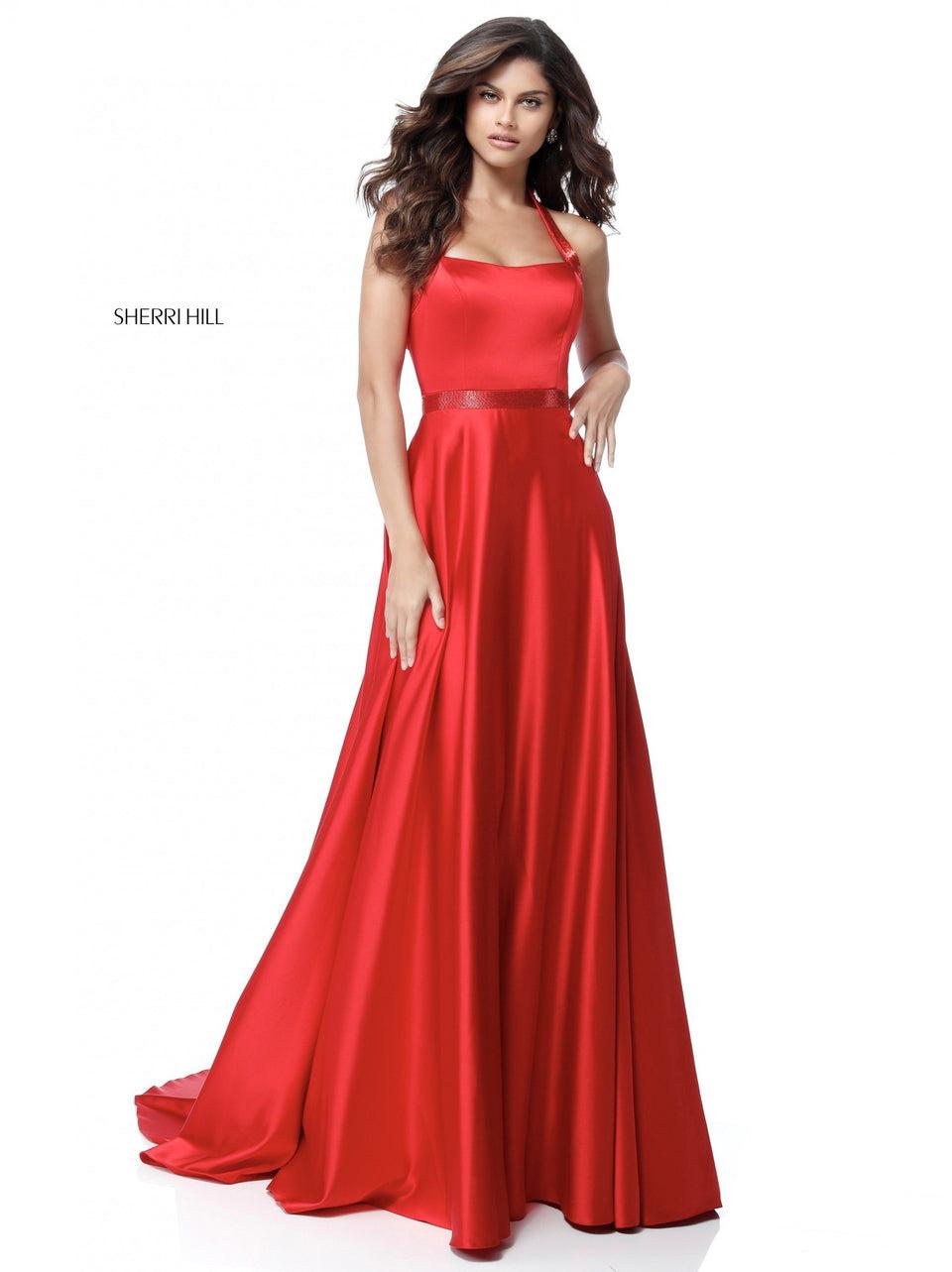 Sherri Hill Charmeuse Gown With Beaded Detail On Belt And Straps