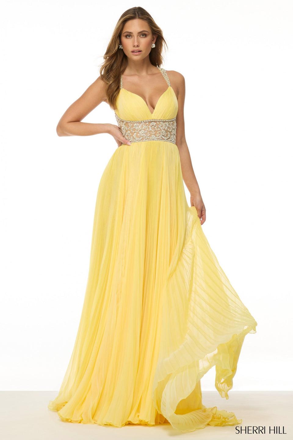 sherri hill Chiffon A-line gown with beaded waistline