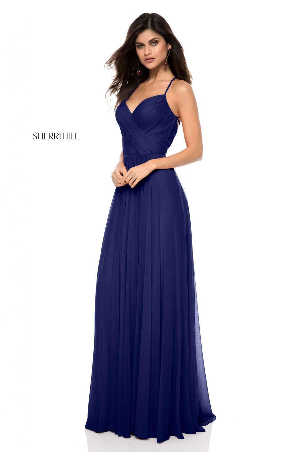 Sherri Hill Chiffon Front Cross V Neck Bodice With Criss Cross Straps In The Back